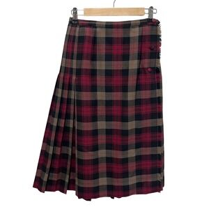Vtg‎ Aljean Parisian Plaid Wrap Skirt Womens Med Canada Wool Pleated Academia